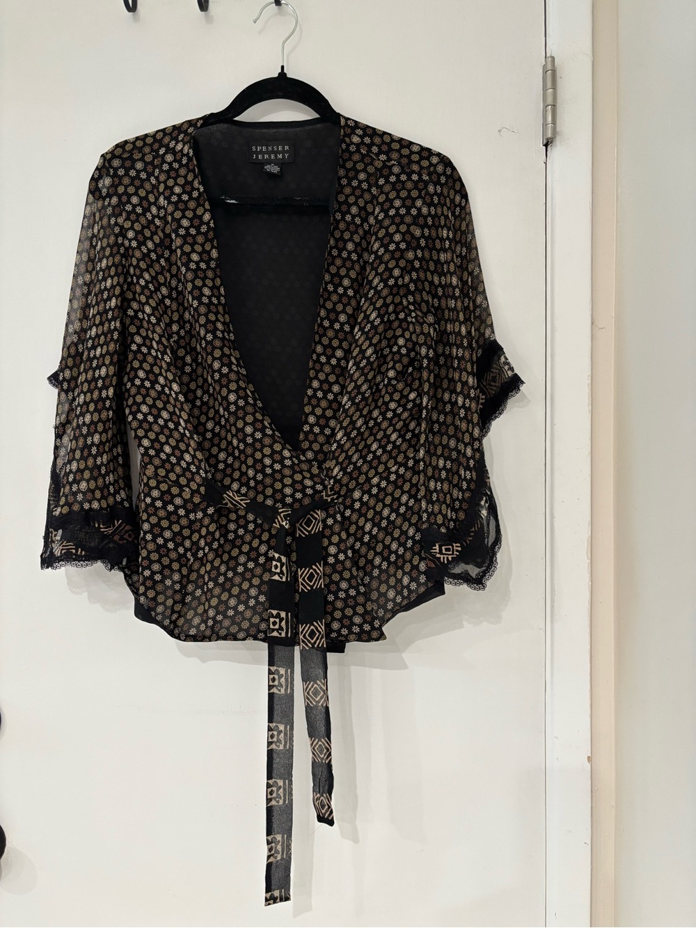 Spenser Jeremy 100% Silk Lined Peplum Wrap Top Kimono Sleeve Size M - Picture 5 of 7